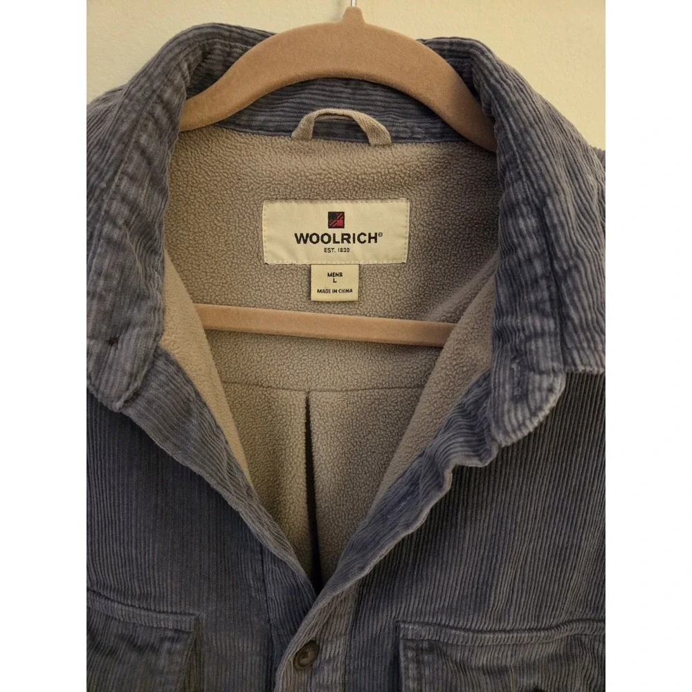 Woolrich Mens Stone Grey Corduroy Sherpa Lined Shirt Jacket Chore Barn Coat Sz L